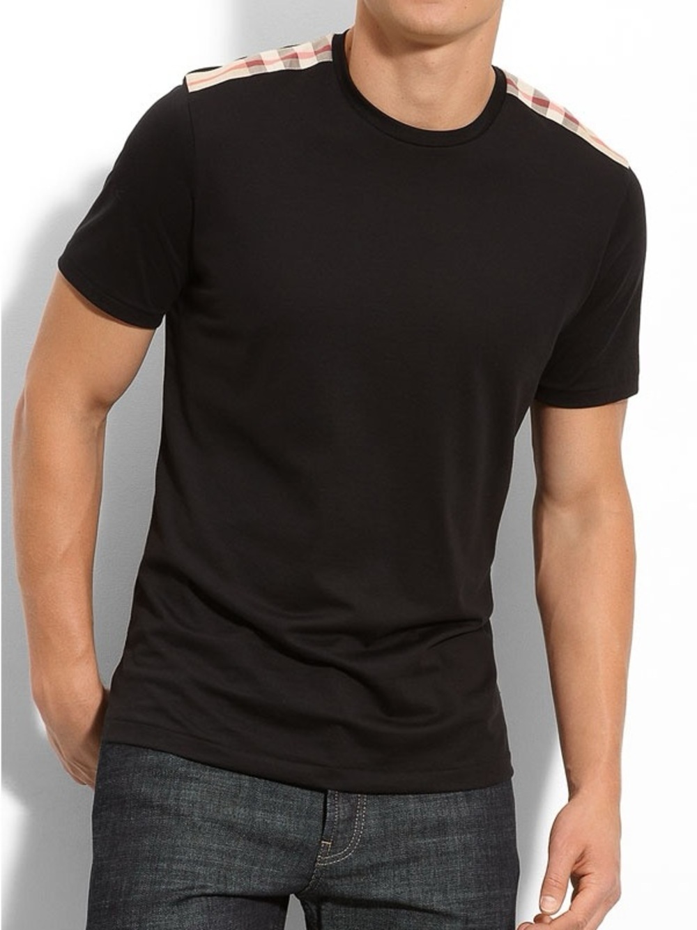 Burberry Brit Pima Cotton Check Shoulder Detail T Shirt Men’s Size Small